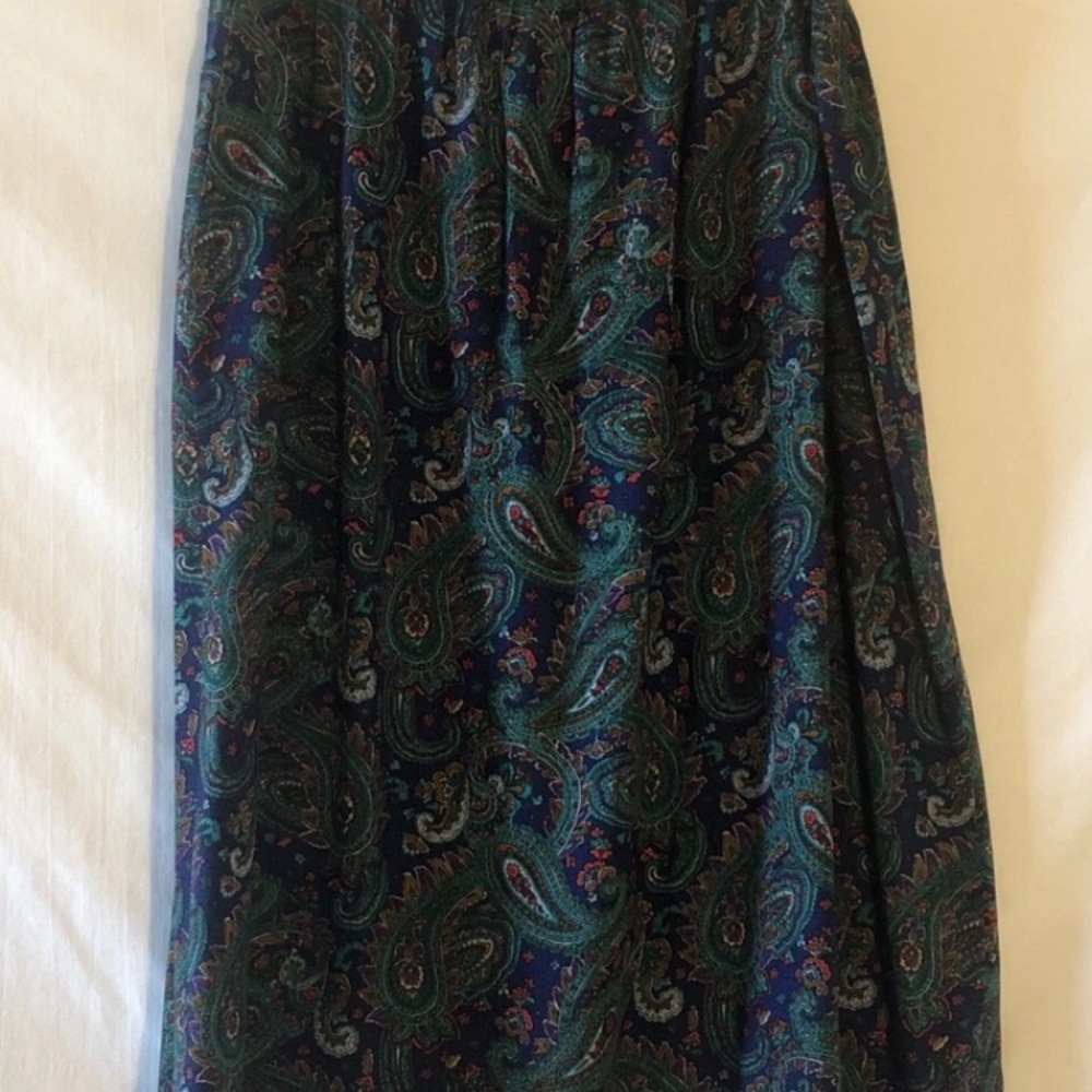 Vtg Womens 28 Waist Handmade Lightweight Blue Green Paisley Midi Skirt